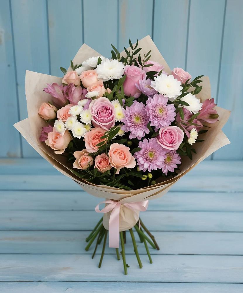 Букет цветов из: Хризантемы, Розы и Альстромерии в Нелидово