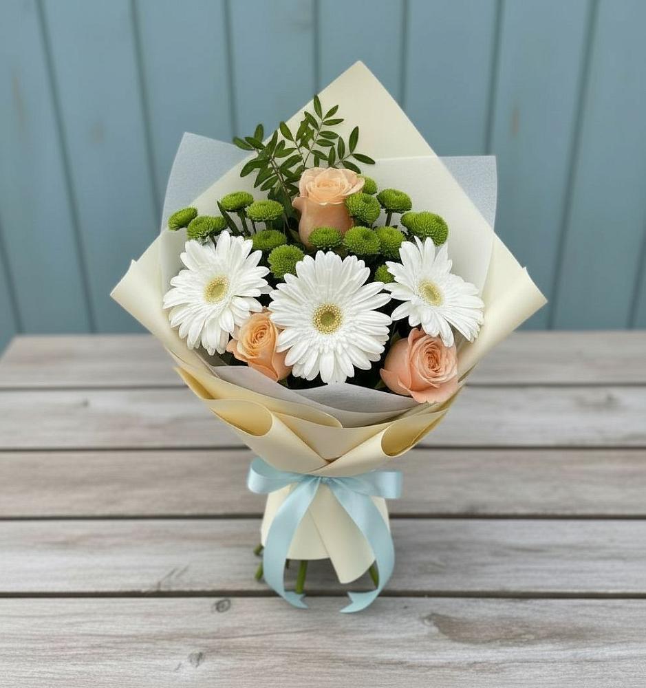 Букет цветов из: Герберы, Розы и Хризантемы в Нелидово