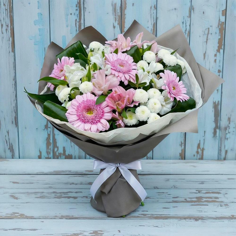 Букет цветов из: Герберы, Альстромерии и Хризантемы в Нелидово